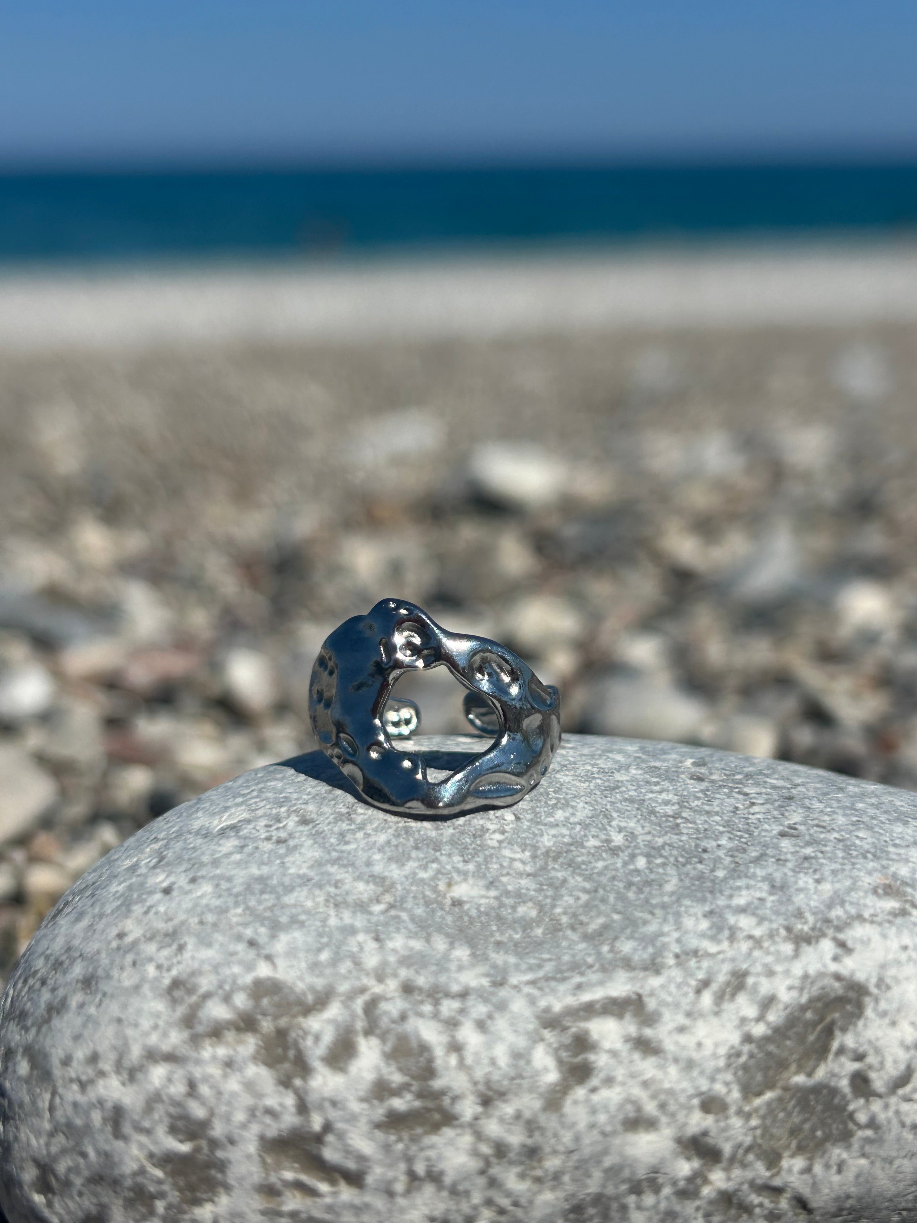 Abstract Oval Silver Ring