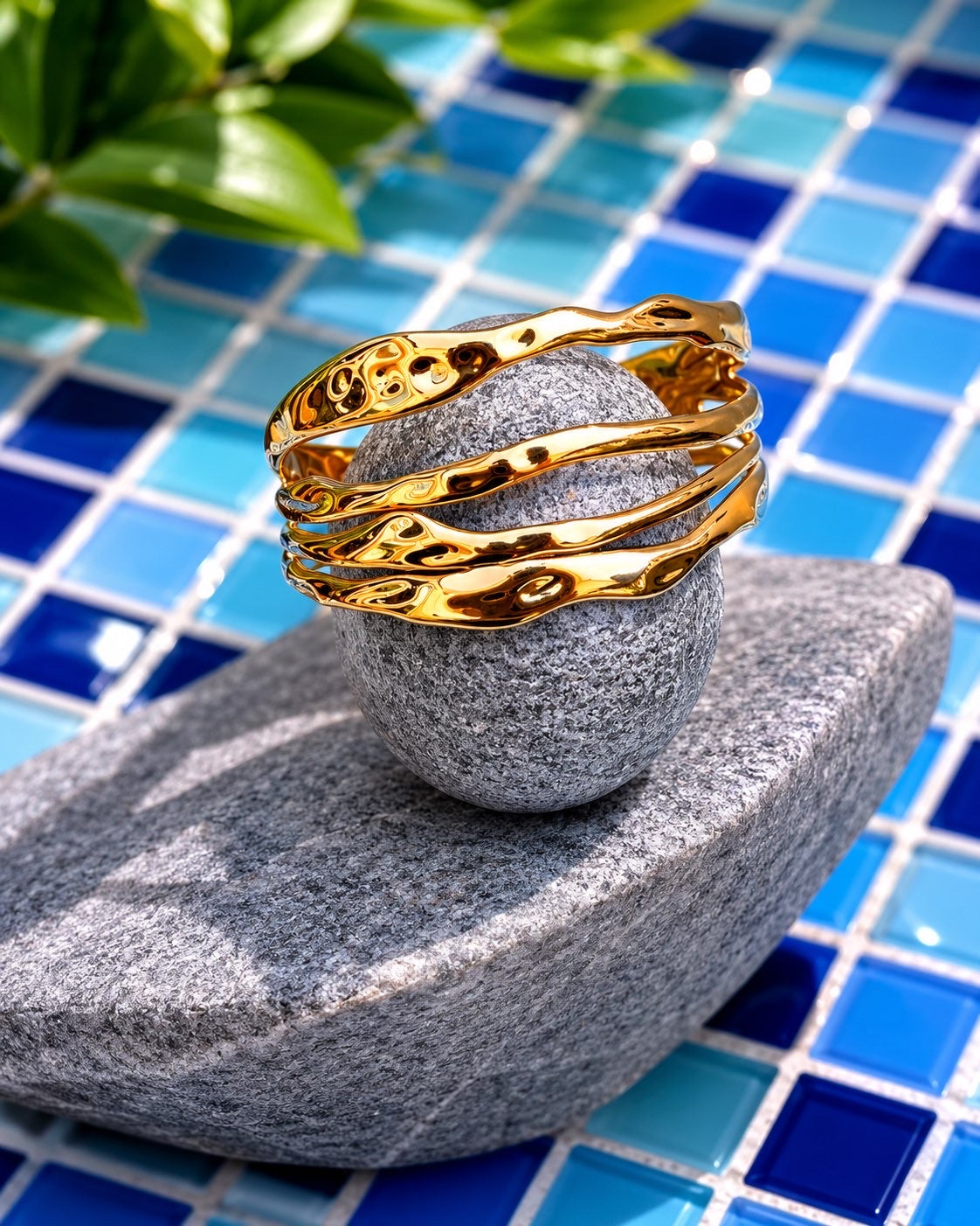 Abstract Gold Plated Bangle